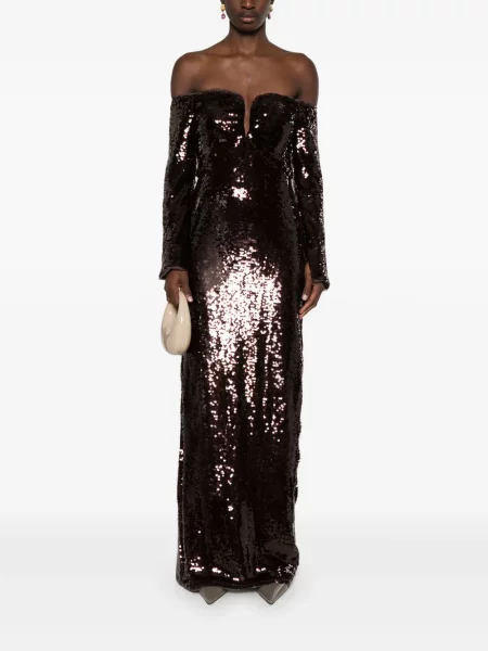 Rochie maxi Self-portrait cu paiete de costum maro