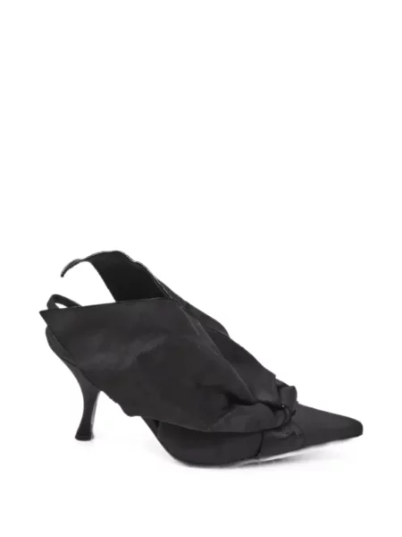 Pantofi cu toc Moschino cu funde din satin slingback negru