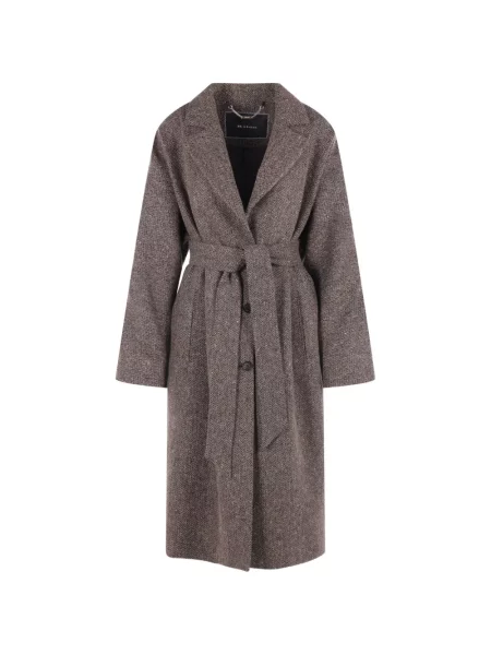 Cu centură palton Kiton cu model herringbone maro
