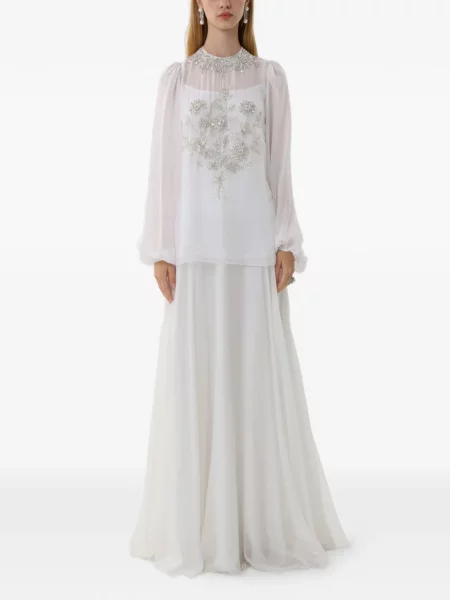 Rochie maxi Dina Melwani cu model floral alb