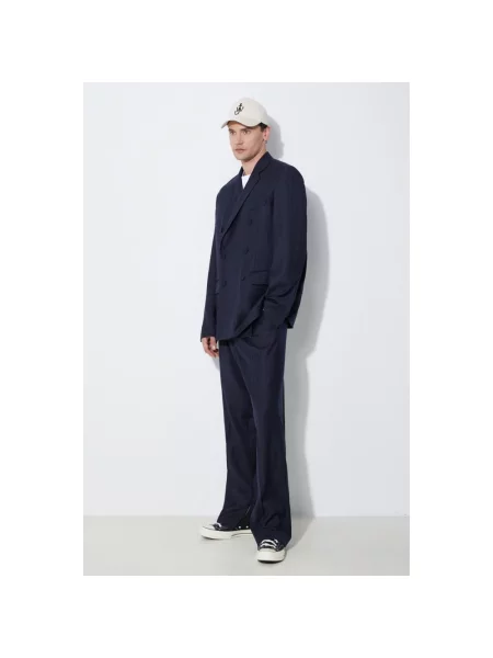 Spodnie wełniane Straight Leg Pants granatowy proste niebieskie