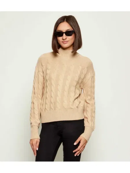 Pulover Guess de lână cu guler înalt bej