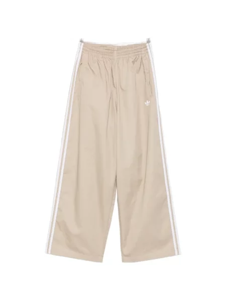 Pantaloni Adidas cu broderie cu dungi din piele de căprioară maro