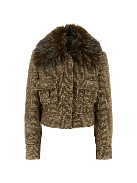 Gulerat geacă Zimmermann din tweed cu model herringbone maro