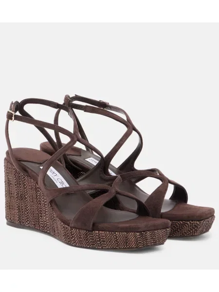 Sandale Jimmy Choo din piele de căprioară cu pană maro