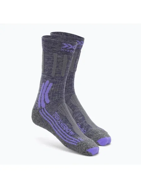 Дамски чорапи за трекинг X-Socks Trek X Merino grey purple melange/grey melange сиво