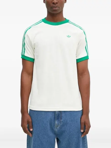 Welurowa koszulka Adidas w paski zielona