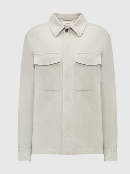 Куртка в стилі сорочки з льону Agnona зелена