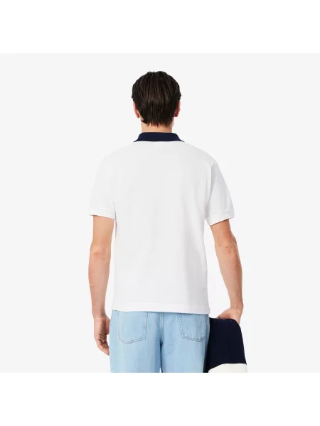 Lacoste Koszulka Polo Classic Fit Z Kontrastowym Kołnierzykiem biała