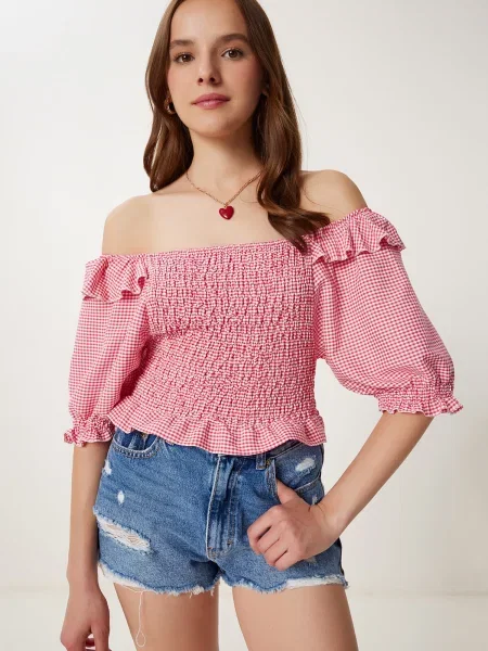 Happiness İstanbul Bluză roz alb