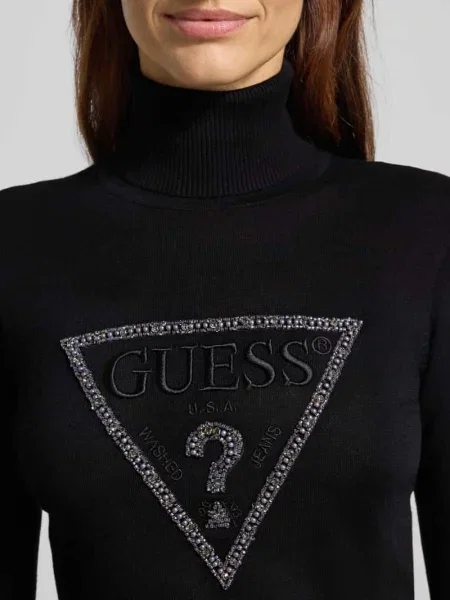 Sweter z dzianiny z golfem model ‘MELANIE’ Guess czarny