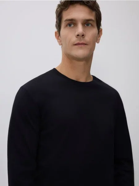 Reserved Tricou cu mânecă lungă și conținut ridicat de mercerizat negru