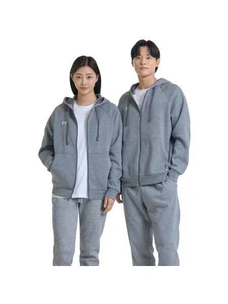 Hanorac Under Armour Rival Fleece FZ Hoodie Castlerock Light Heather/ White XL alb