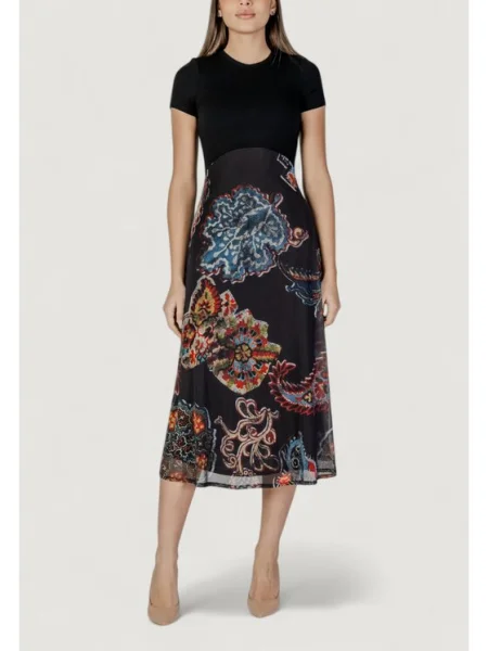 Рокля Desigual PAISLEY MESH_LACROIX среднодълга разкроена черно
