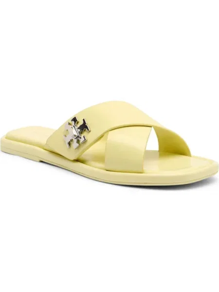 Tory Burch bőr papucs T Lock Cross Band Slide női sárga