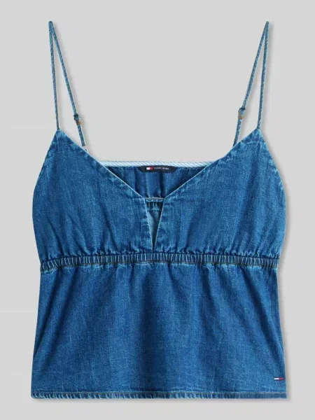 Bluzka bez rękawów z denimu z czystej bawełny Tommy Jeans niebieska