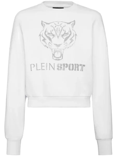 Bluza Plein Sport z nadrukiem w tygrysie prążki o krotszym kroju biała