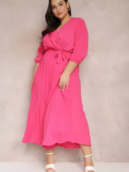 Rochie din stofă tip crep cu și în talie decorată cu pliuri Kaylina roz