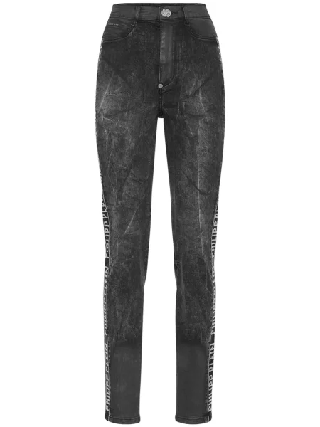 Skinny jeansy skinny Philipp Plein z kryształkami szare