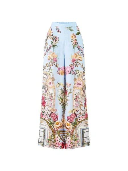 Pantaloni Camilla cu model floral cu picior lat albastru