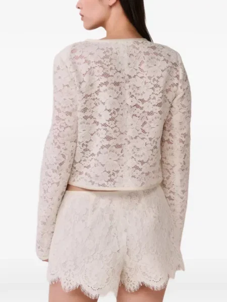 Geacă Loveshackfancy cu funde cu model floral din dantelă alb