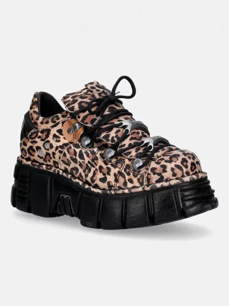 New Rock sneakers din piele întoarsă ANTE LEOPARDO CUERO TOWER NEGRO+ lateral maro