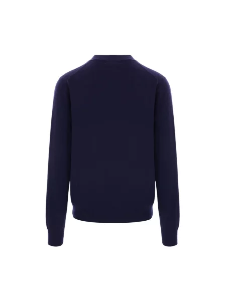 Sweter Comme Des Garcons wełniany z dekoltem w serek niebieski