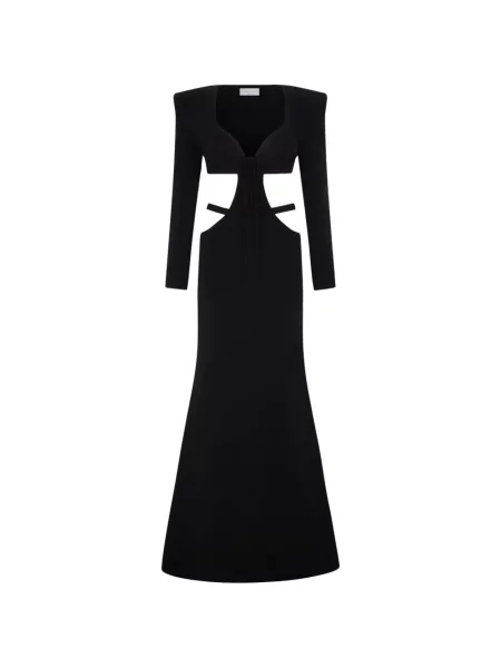 Oblekové maxi maxi šaty Violante Nessi s výšivkou černé