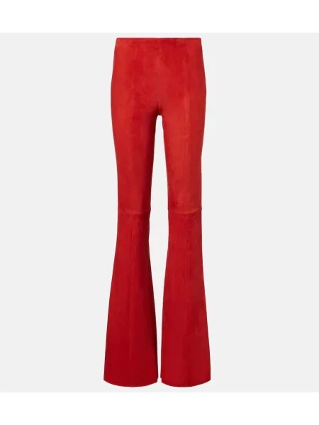 Pantaloni Stouls cu talie înaltă din piele de căprioară roșu