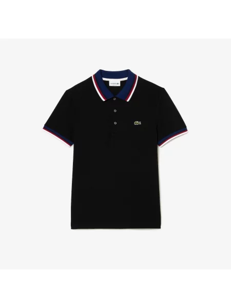 Lacoste Koszulka Polo Regular Fit Stretch Z Piki Bawełnianej Z Kontrastowym Kołnierzykiem czarna