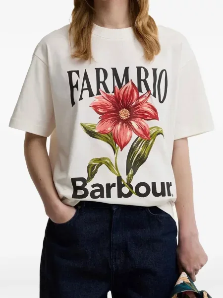 Tricou Barbour cu model floral cu imagine alb