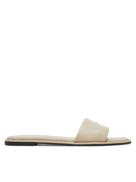Calvin Klein Klapki Flat Sandal Square Hf Lth beżowy