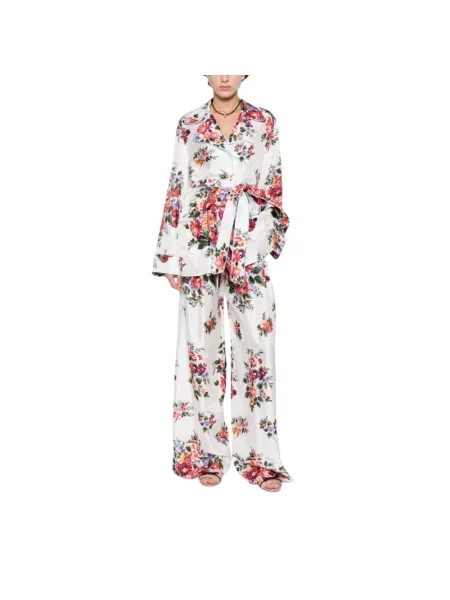 Jedwabna kurtka koszulowa Dolce And Gabbana w kwiatki z nadrukiem biała