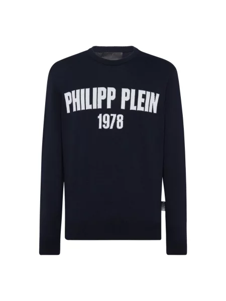 Sweter Philipp Plein z okrągłym dekoltem niebieski
