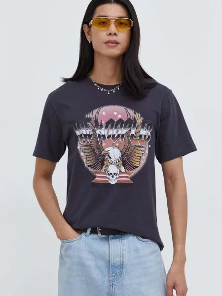 Тениска The Kooples с принт сиво