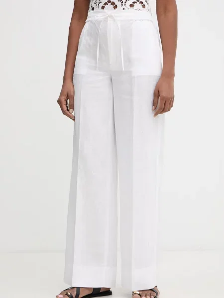Twinset pantaloni pentru femei din in alb