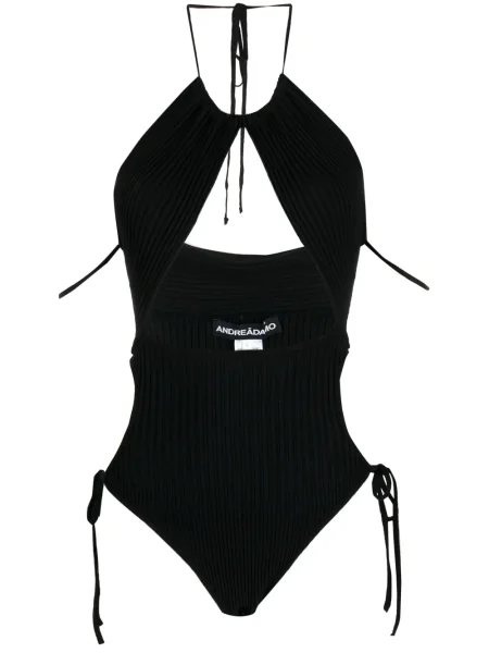 Zkrácený žebrovaný body Andreadamo s výstřihem halter černý