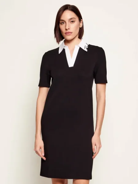 Karl Lagerfeld rochie SIGNATURE mini drept negru