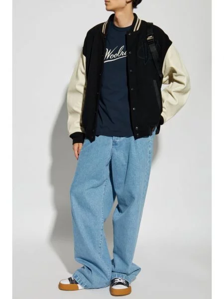 Raštuotas marškinėliai Woolrich mėlyna
