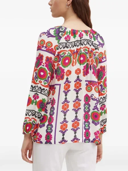 Top La Petite Française s cvjetnim printom veze bijela