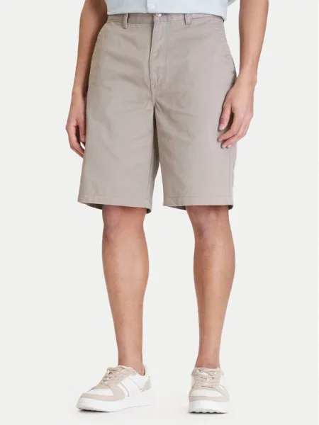 Calvin Klein Jeans Kratke hlače iz tkanine Baggy Fit bež