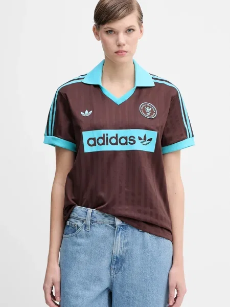 Тениска adidas Originals Football Tee дамска кафяво