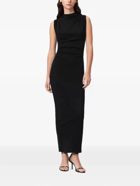 Rochie maxi Allsaints fără mâneci cu volane negru