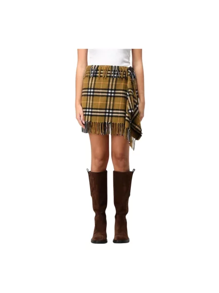 Spódnica mini Burberry z frędzli z kaszmiru asymetryczna żółta