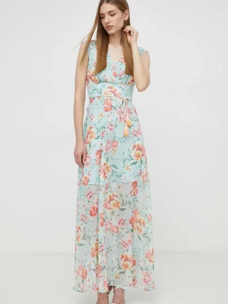 Długa sukienka z kwiatowym nadrukiem model ‘GILDA’ Guess zielona