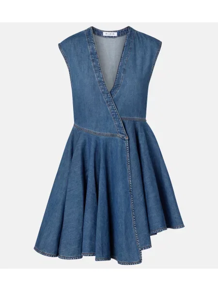 Sukienka jeansowa Alaïa asymetryczna garniturowa niebieska