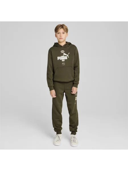 Młodzieżowe spodnie z grafiką PUMA POWER PUMA Dark Olive Green zielone