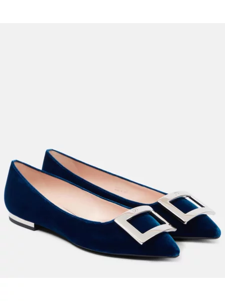 Balerini Roger Vivier de catifea albastru