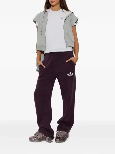 Tricou Adidas cu dungi cu volane din velur negru