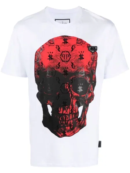 Tricou Philipp Plein cu imagine scurt alb